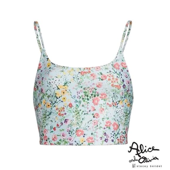 Alice + Olivia **NWT** Penny Scoop Neck Crop Top in Coastal Gardens Powder Blue - Picture 5 of 10